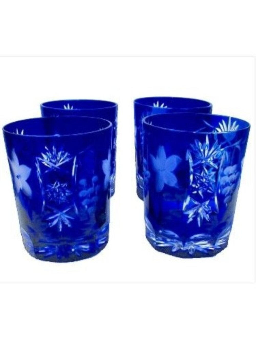 Vintage Nachtmann Traube Cobalt Blue Cut to Clear Crystal Whiskey Glasses Set